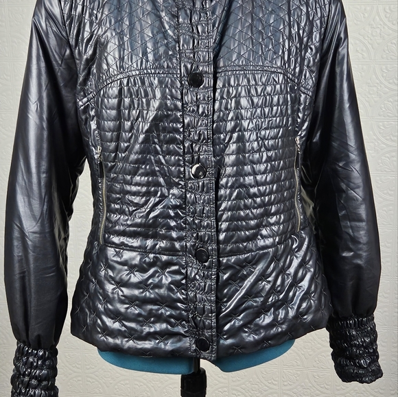 Ges Brown- Vintage black bomber jacket with rabbit fur collar - Picture 7 of 9